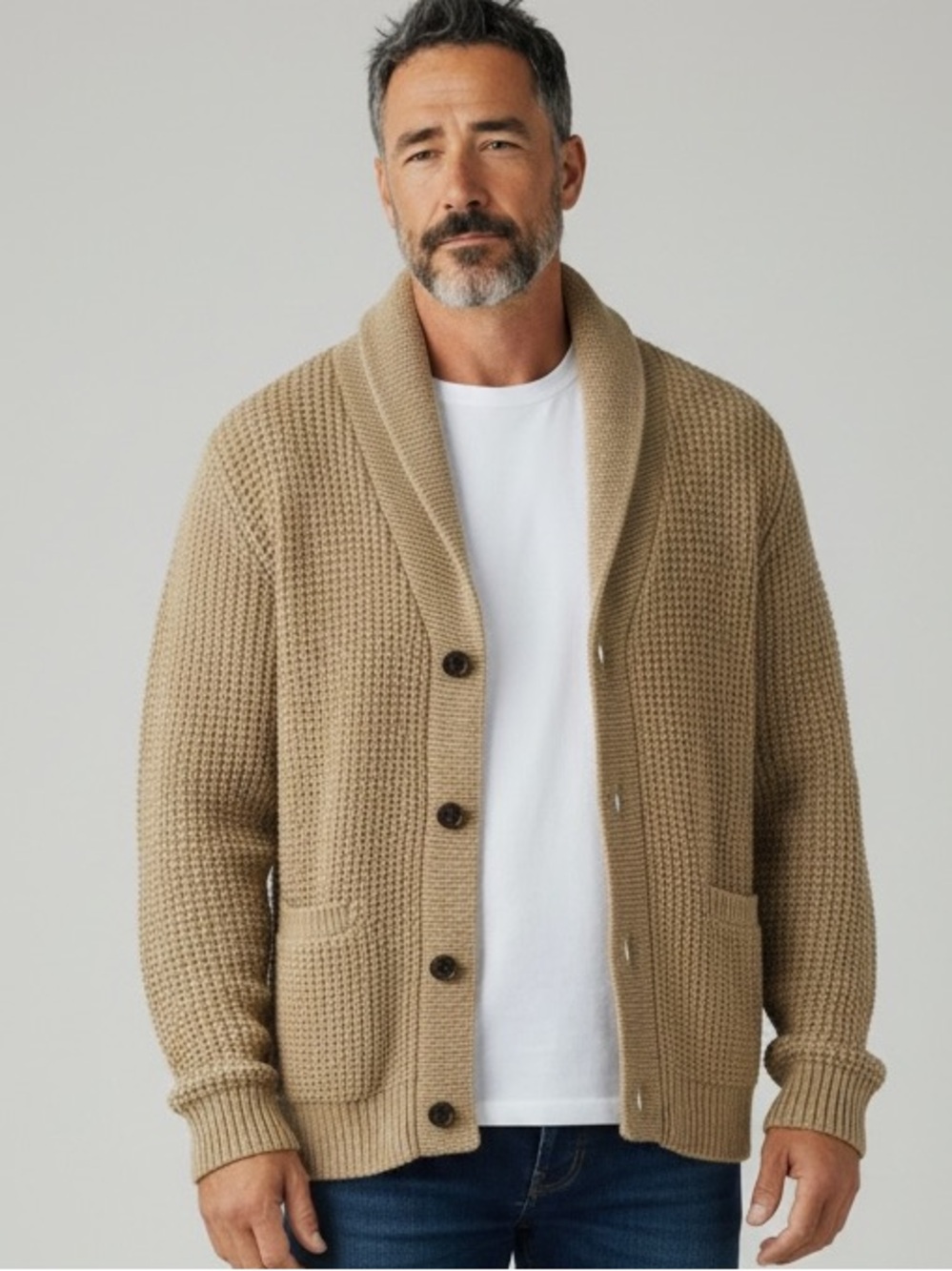 L.L BEAN MENS SZ LARGE SHAW COLLAR CARDIGAN SWEATER SZ LARGE ORGANIC COTTON